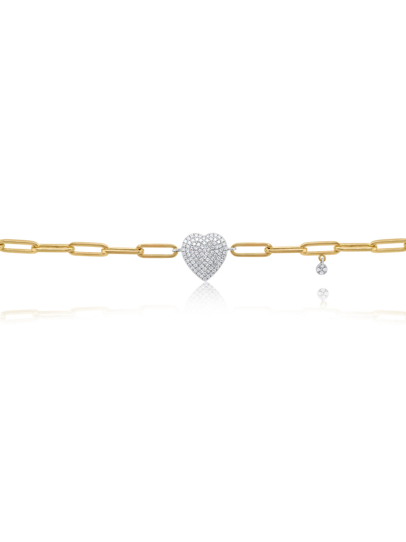 Chunky Diamond Heart Paperclip Bracelet