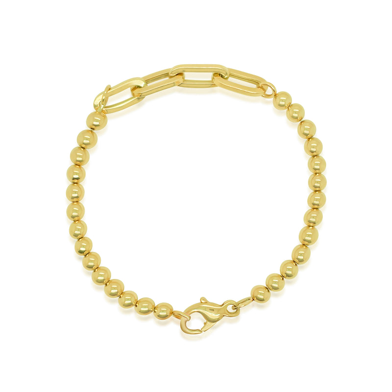 Brushed Yellow Gold Bead and Chain Bracelet