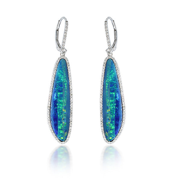 White Gold and Diamond Opal Earring