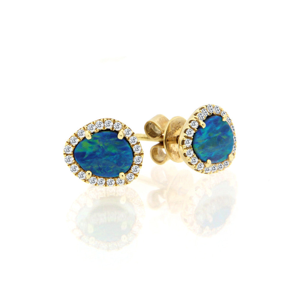 Opal and diamond earrings gold Clearance