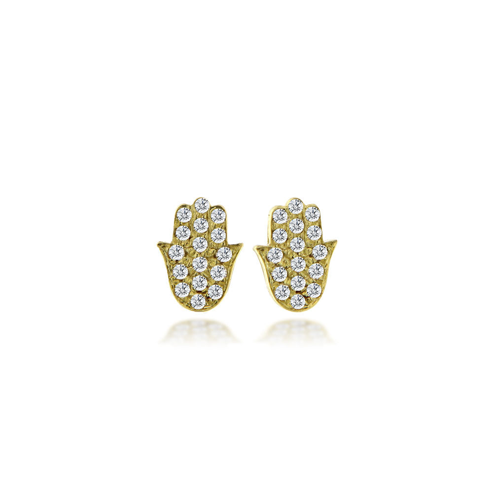 yellow gold hamsa hand diamond earring studs – Meira T Boutique