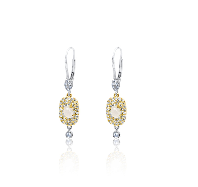 Yellow Gold with Diamond Hanging Earrings With Moonstone