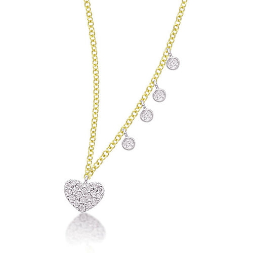 14kt gold pave heart diamond necklace