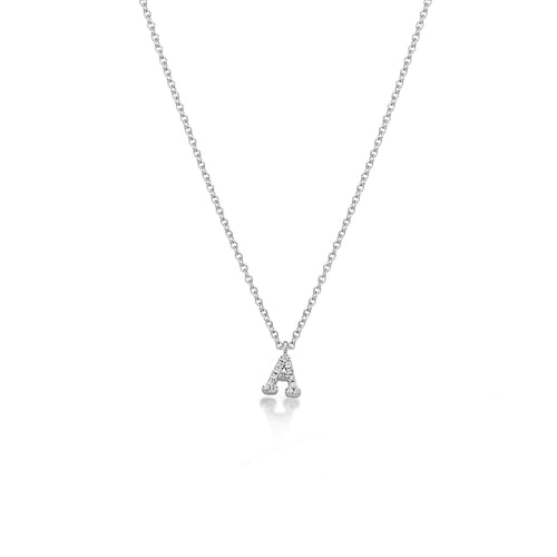 Mini white gold and diamond initial necklace