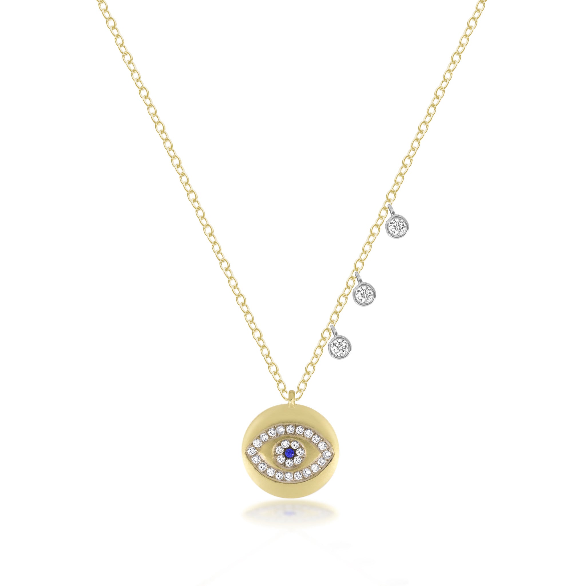 14k Gold, Diamond, Blue Sapphire Evil Eye Necklace