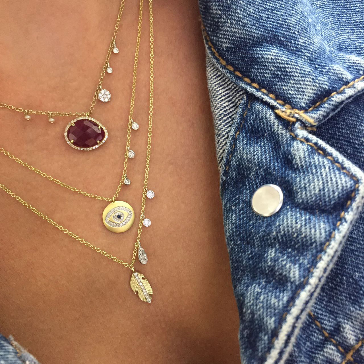 14k Gold, Diamond, Blue Sapphire Evil Eye Necklace