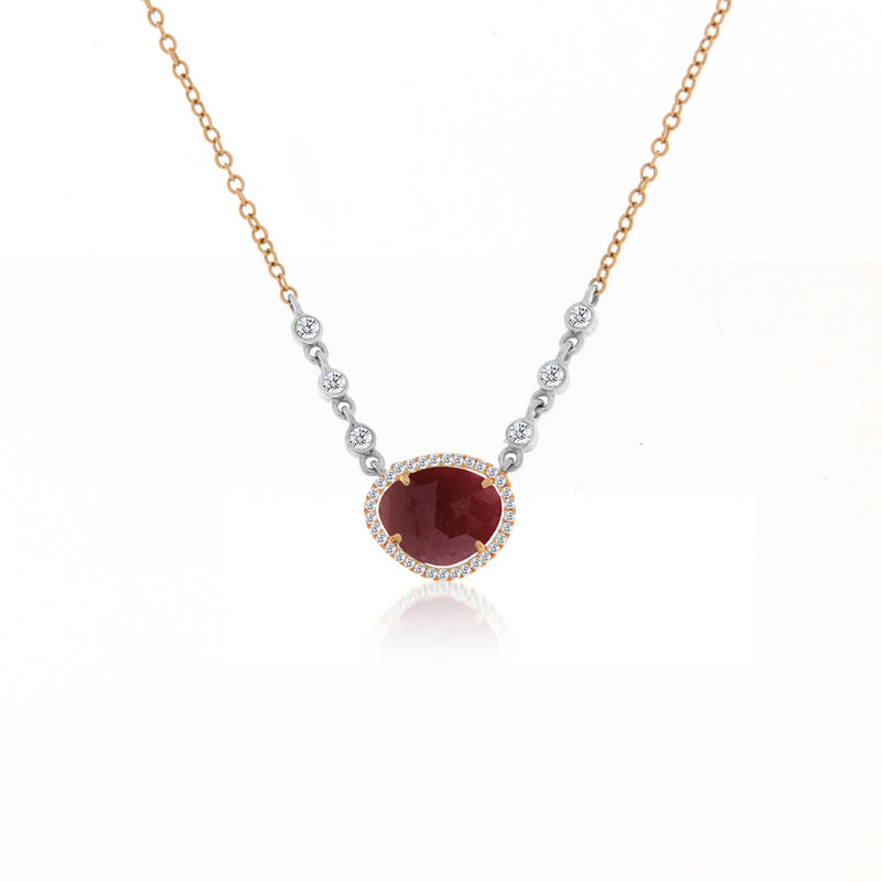 Garnet Necklace with Diamond Bezels