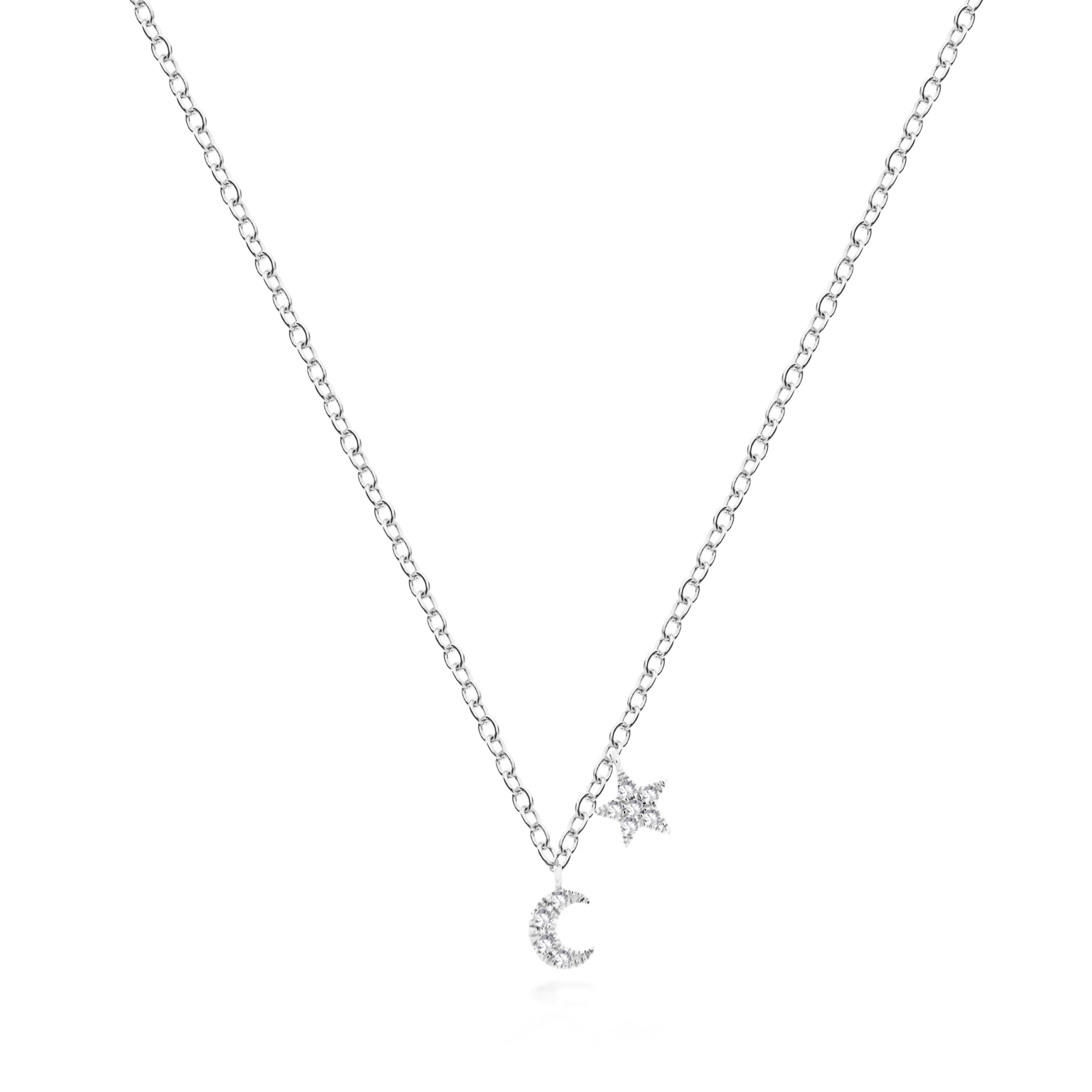 white gold Mini Moon and Star Necklace