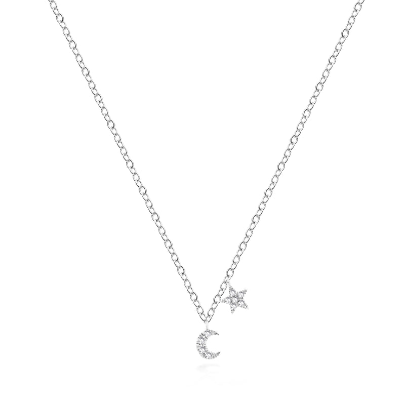 white gold Mini Moon and Star Necklace 