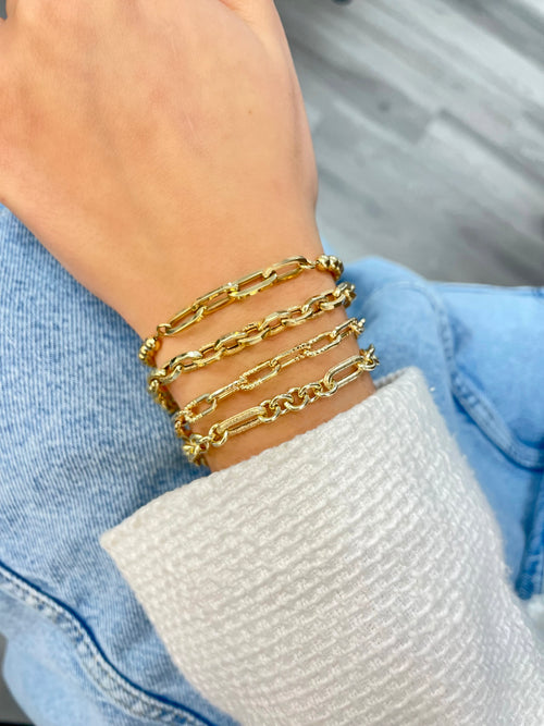 Yellow Gold Paperclip Chain Bracelet