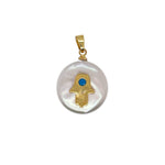 Mother of Pearl Disc with Gold Plated Hamsa Charm