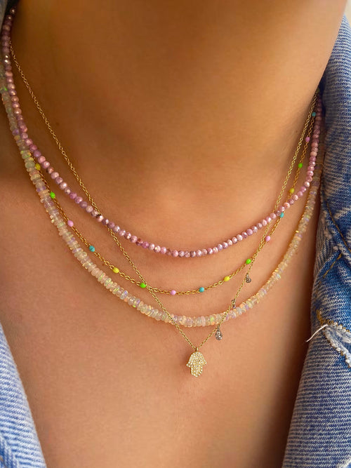 White Opal Washer Bead Layering Necklace