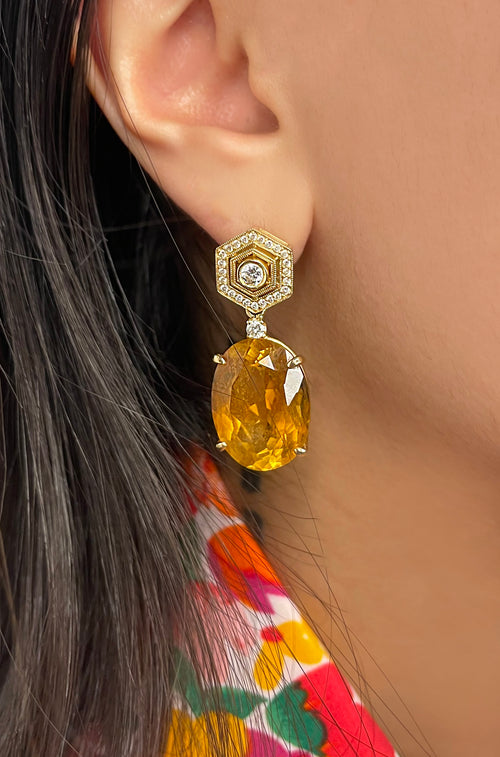 Citrine and Diamond Antique Earrings
