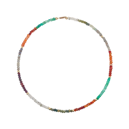 Multicolor Jewel Tone Stone and Gold Beaded Necklace
