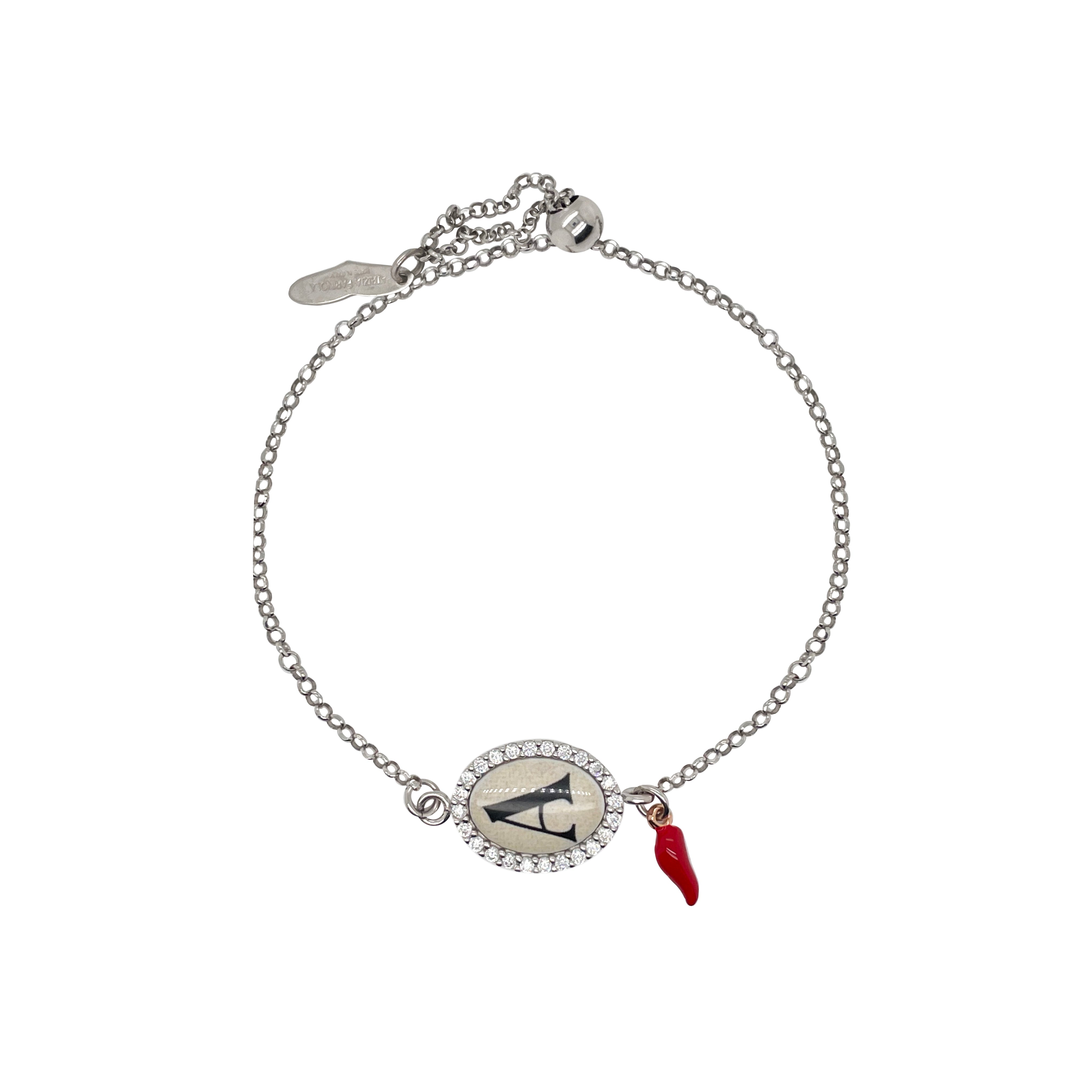Silver and Enamel Initial Bracelet with Red Italian Horn Charm -LAST O –  Meira T Boutique