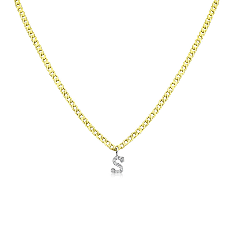 Yellow Gold Diamond Initial Cuban Chain Necklace