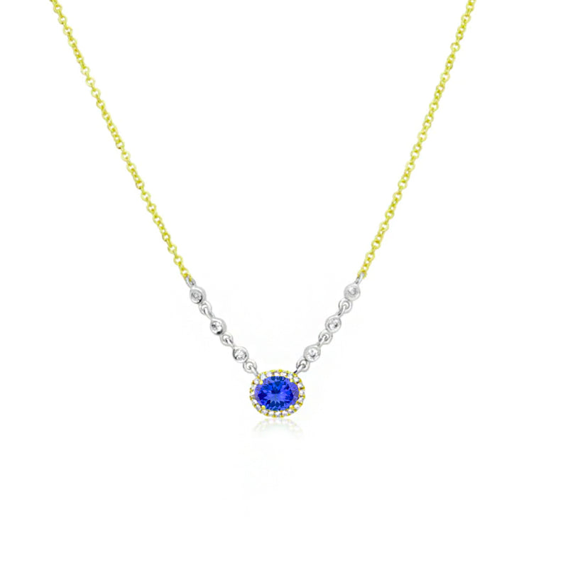 Birthstone Necklace With Diamond Halo | DECEMBER Tanzanite