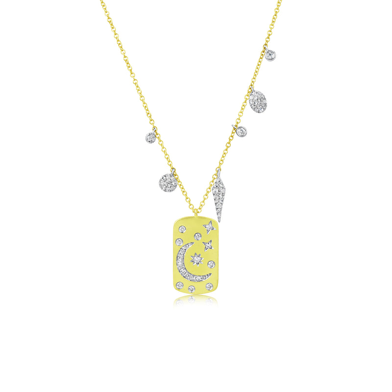 Yellow Gold Diamond Celestial Tag Necklace