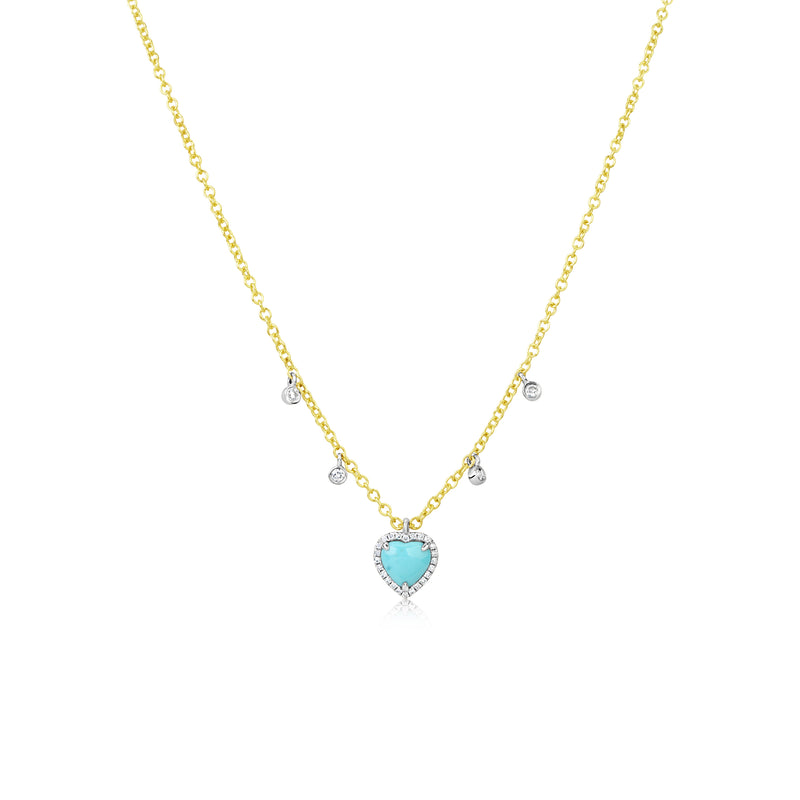 Dainty Turquoise Heart and Diamond Necklace