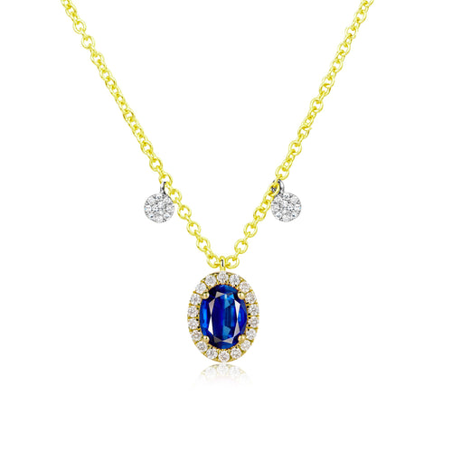 September Sapphire Birthstone with Yellow Gold and Diamond Necklace