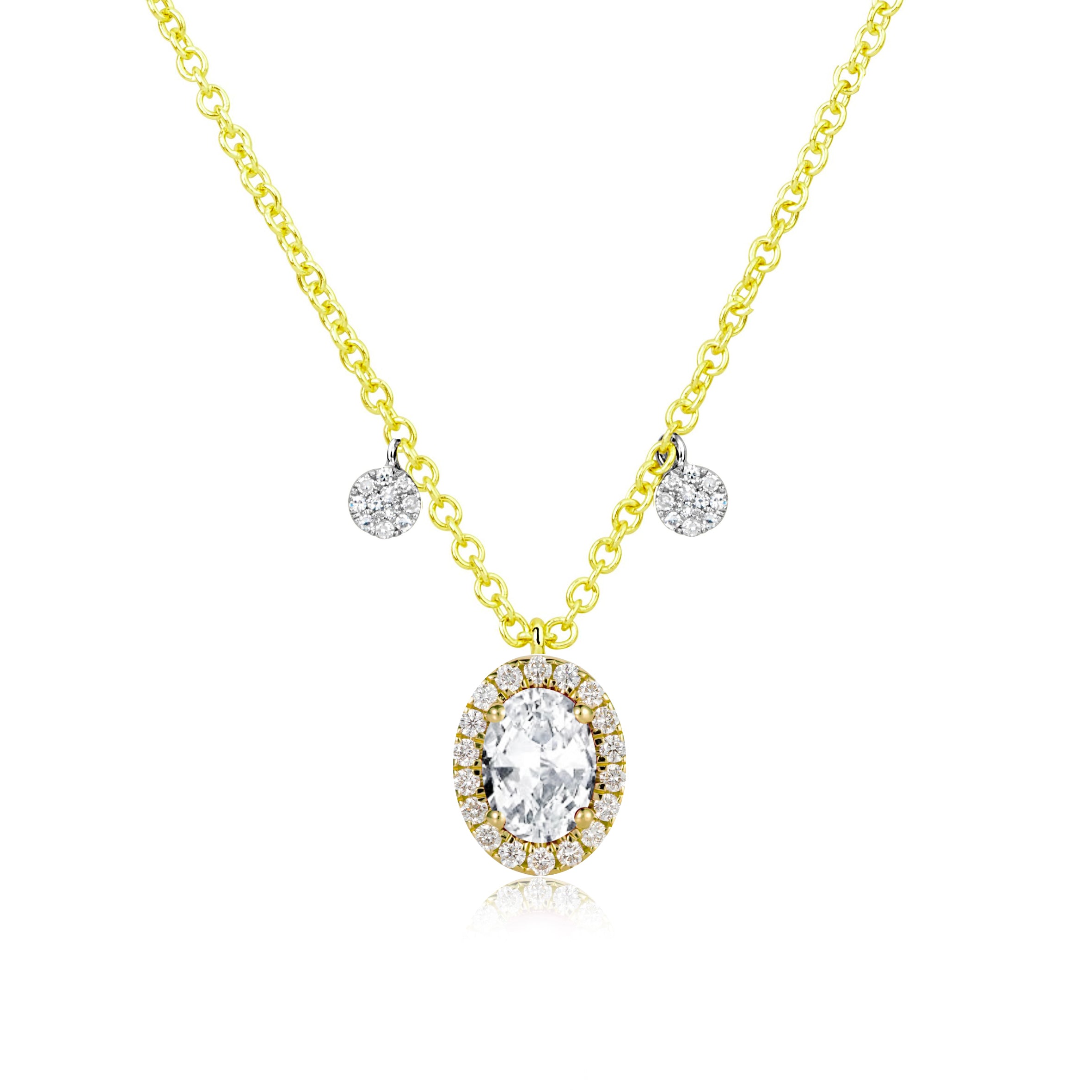 April White Topaz Birthstone with Yellow Gold and Diamond Necklace
