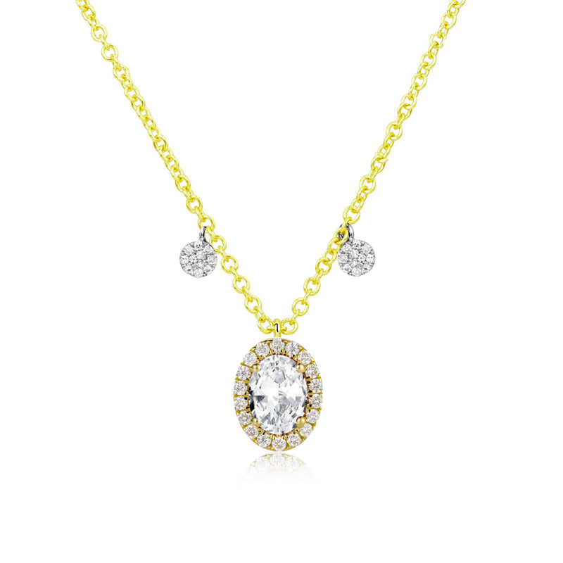 April White Topaz Birthstone with Yellow Gold and Diamond Necklace