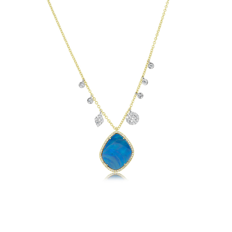 Yellow Gold Statement Opal and Diamonds Necklace