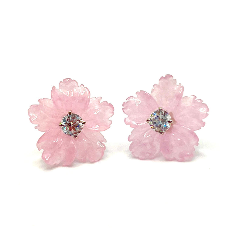 Carved Pink Quartzite Flower Earrings