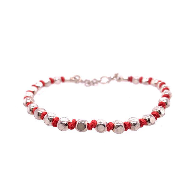 Silver Red Threaded Bracelet