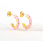 Gold Plated and Enamel Pink Striped Earrings