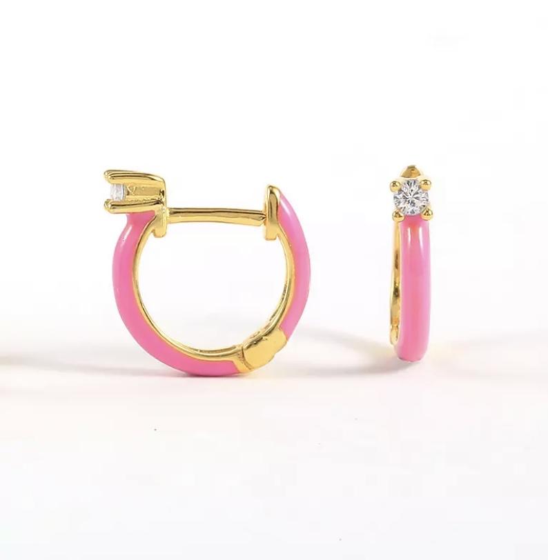 Gold Plated and Crystal Pink Hoop Earrings