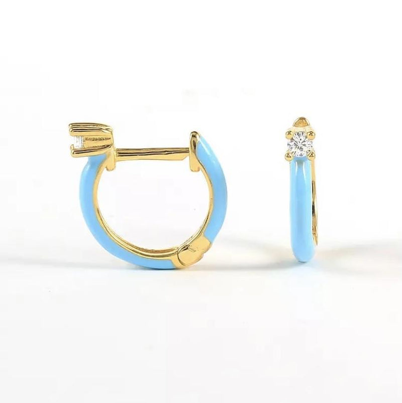 Gold Plated and Crystal Turquoise Hoop Earrings