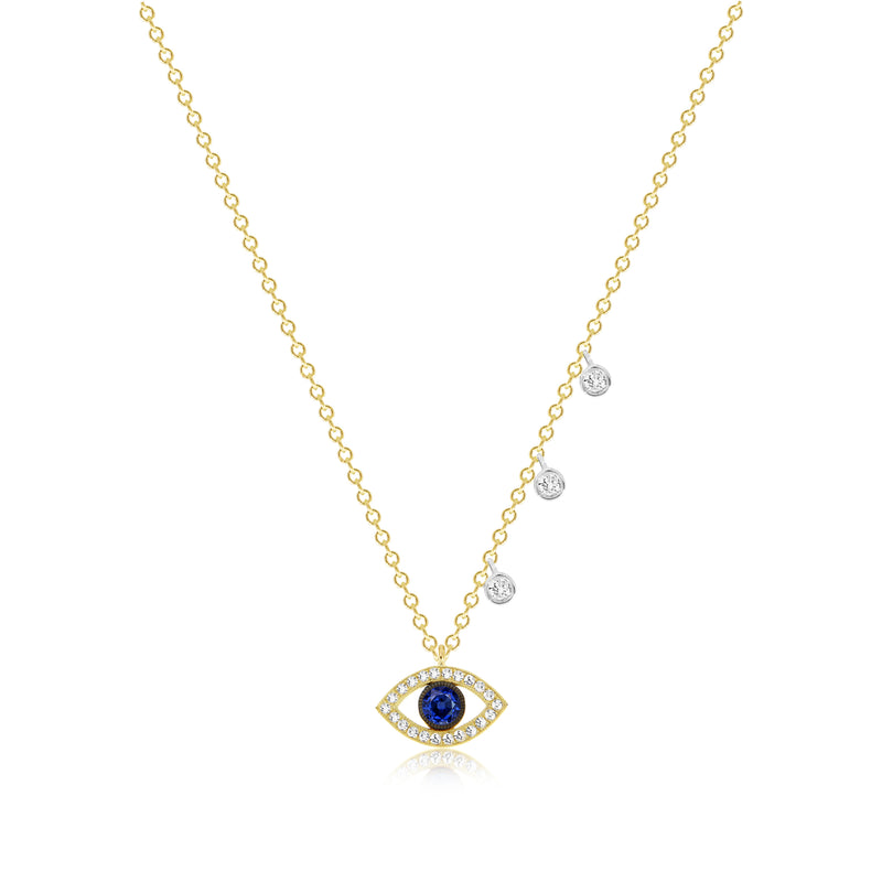 Evil Eye Sapphire and Diamond Charm Necklace