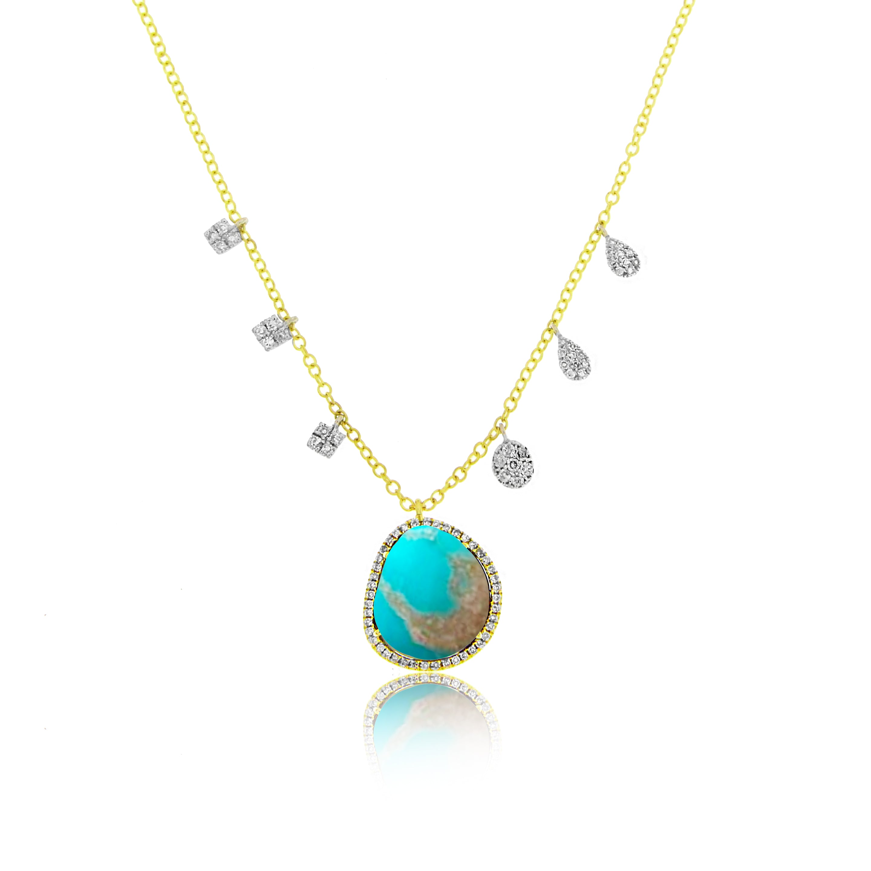 Yellow Gold Turquoise and Diamond Necklace