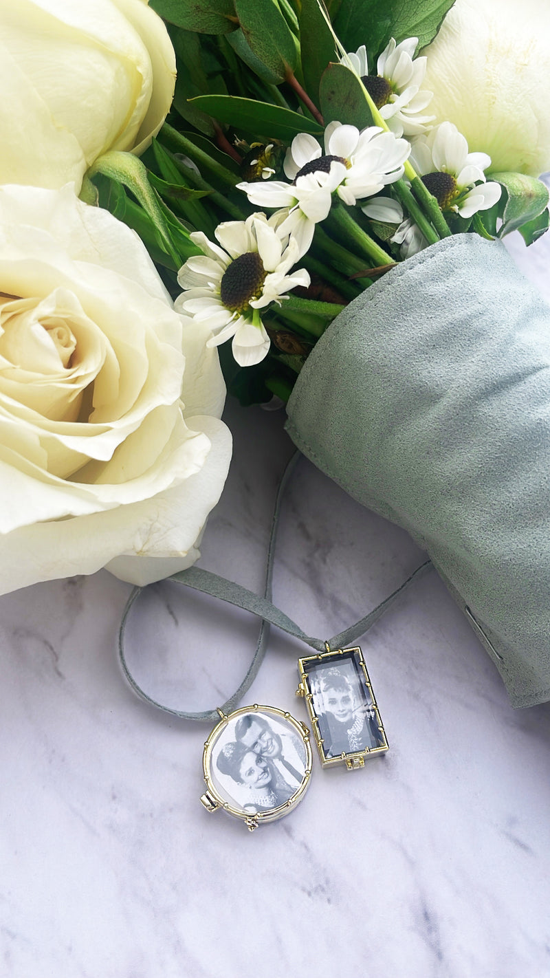 Rectangle Bouquet Photo Charm 14kt Yellow Gold  Picture Setting Wedding Gold Oval Bridal Memory Accents Frame Bling