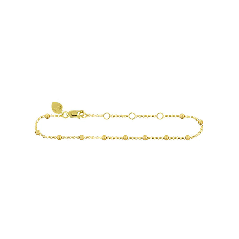 14 kt Yellow Gold Bead Anklet 9 Inches Adjustable
