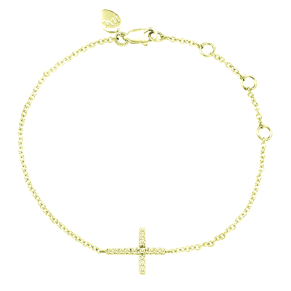Yellow Gold Horizontal Pave Diamond Cross Bracelet