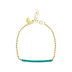 Yellow Gold Emerald Bar and Ball Chain Bracelet