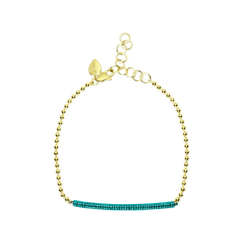 Yellow Gold Emerald Bar and Ball Chain Bracelet
