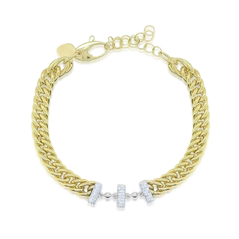Yellow Gold Cuban Link Chain with Diamond Station Bracelet