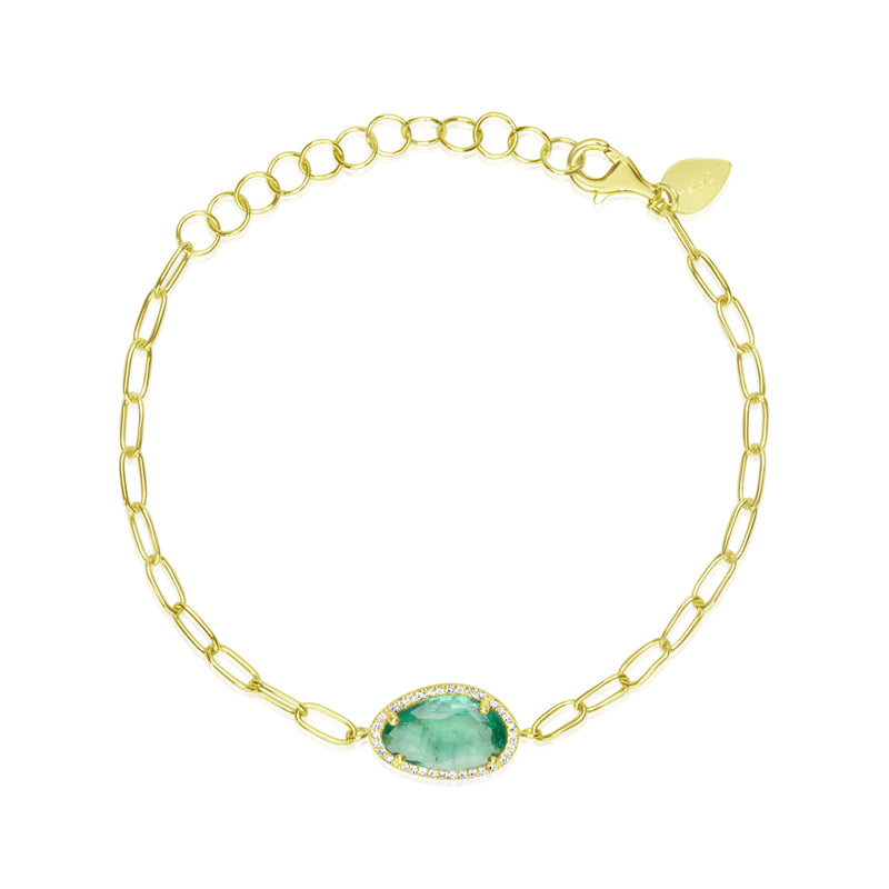 Yellow Gold Paperclip and Emerald Bracelet