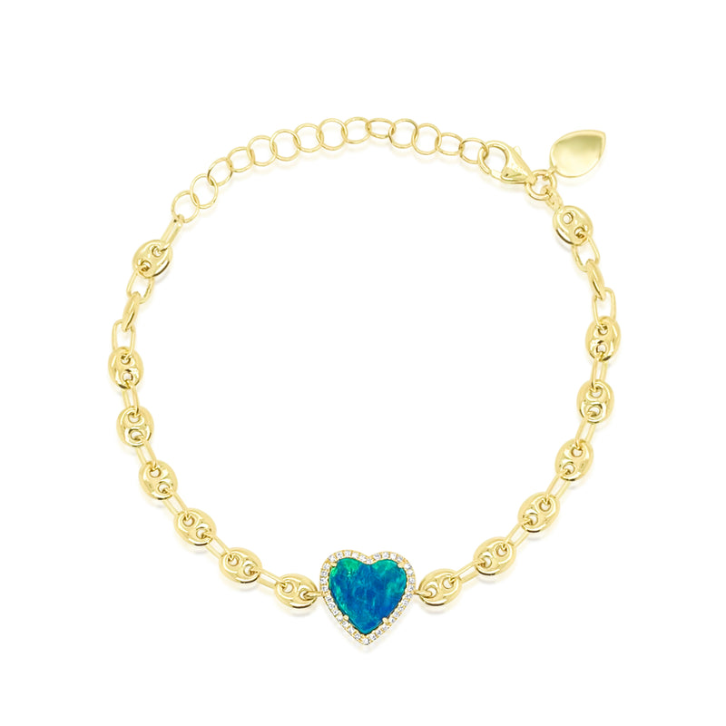 Chunky Chain Diamond Opal Heart Bracelet