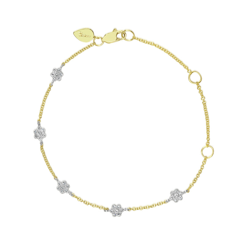 Two Tone Dainty Diamond Flower Bracelet