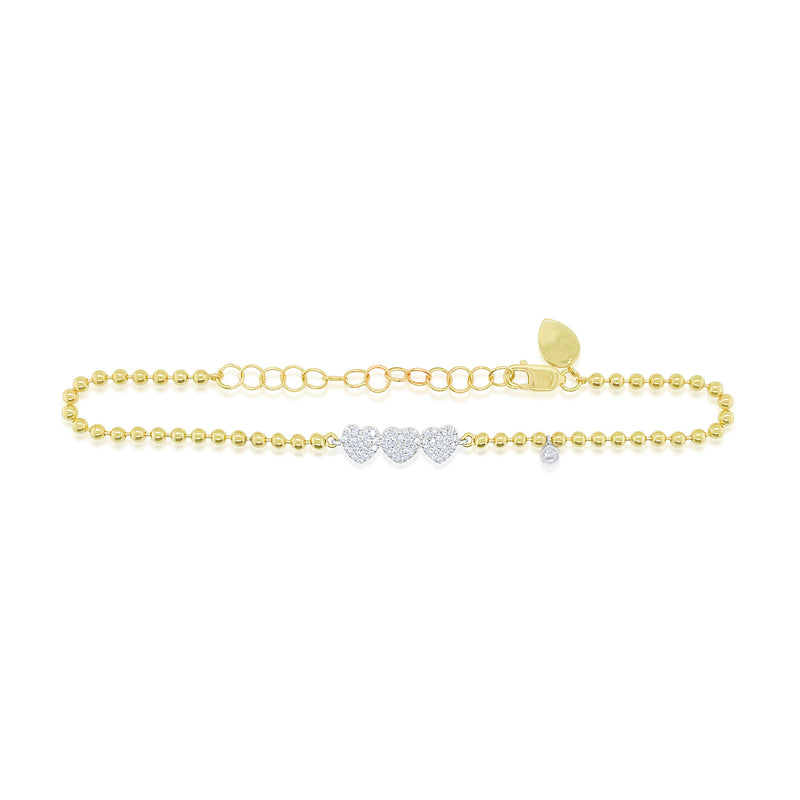 Yellow Gold Diamond Heart Spot Chain Bracelet