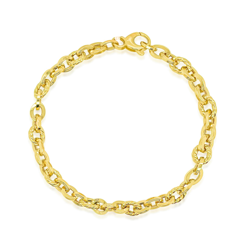14k Yellow Mixed Link Textured Link Chain Bracelet