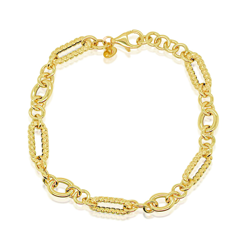 Yellow Gold Textured Paperclip Bracelet