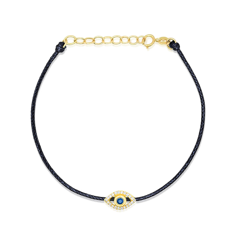 Black Cord Diamond Evil Eye Bracelet