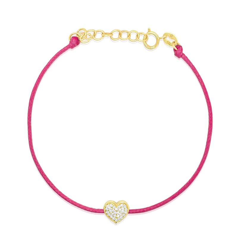 Pink Cord Diamond Heart Bracelet