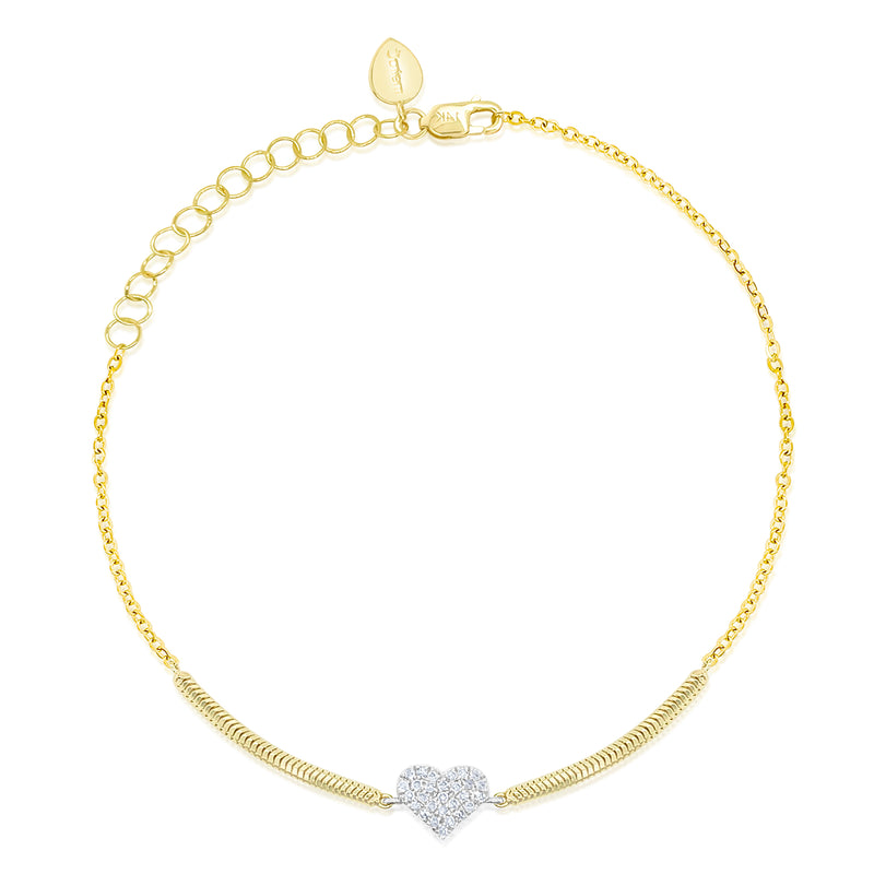 Meira T 14k Yellow Gold Snake Chain Diamond Heart Charm Bracelet