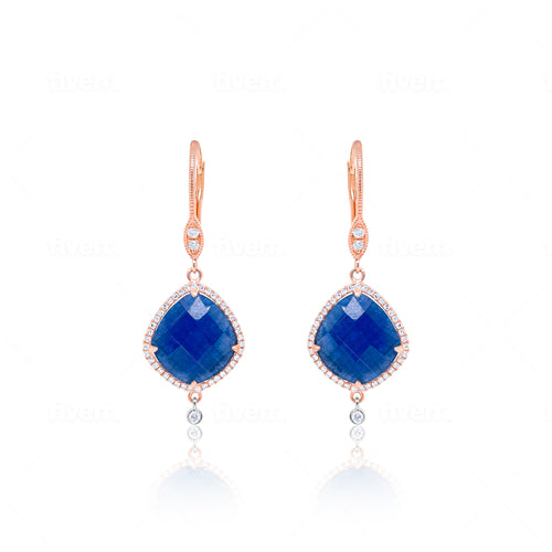 White Gold Blue Sapphire and Diamond Earrings